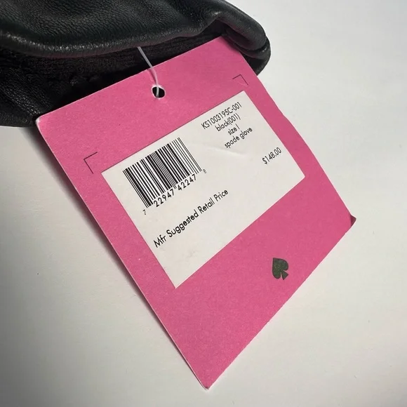 Kate Spade NY Black Lamb Leather Gloves Silver Logo Buckle Sz L - Picture 8 of 8